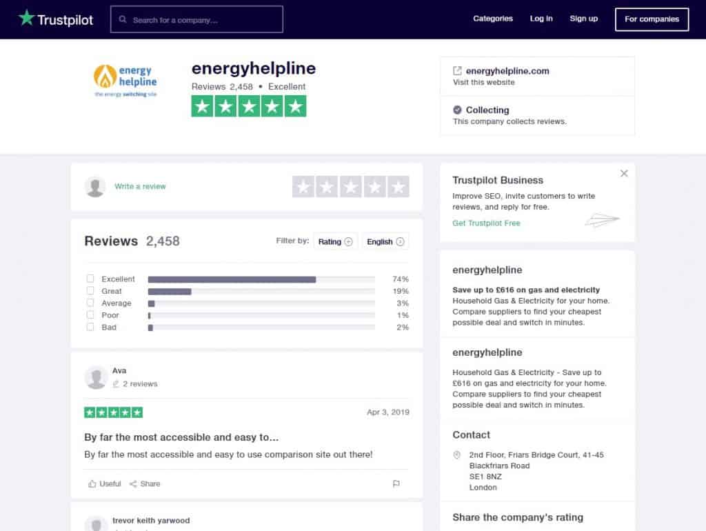Energy Helpline reviews on Trustpilot